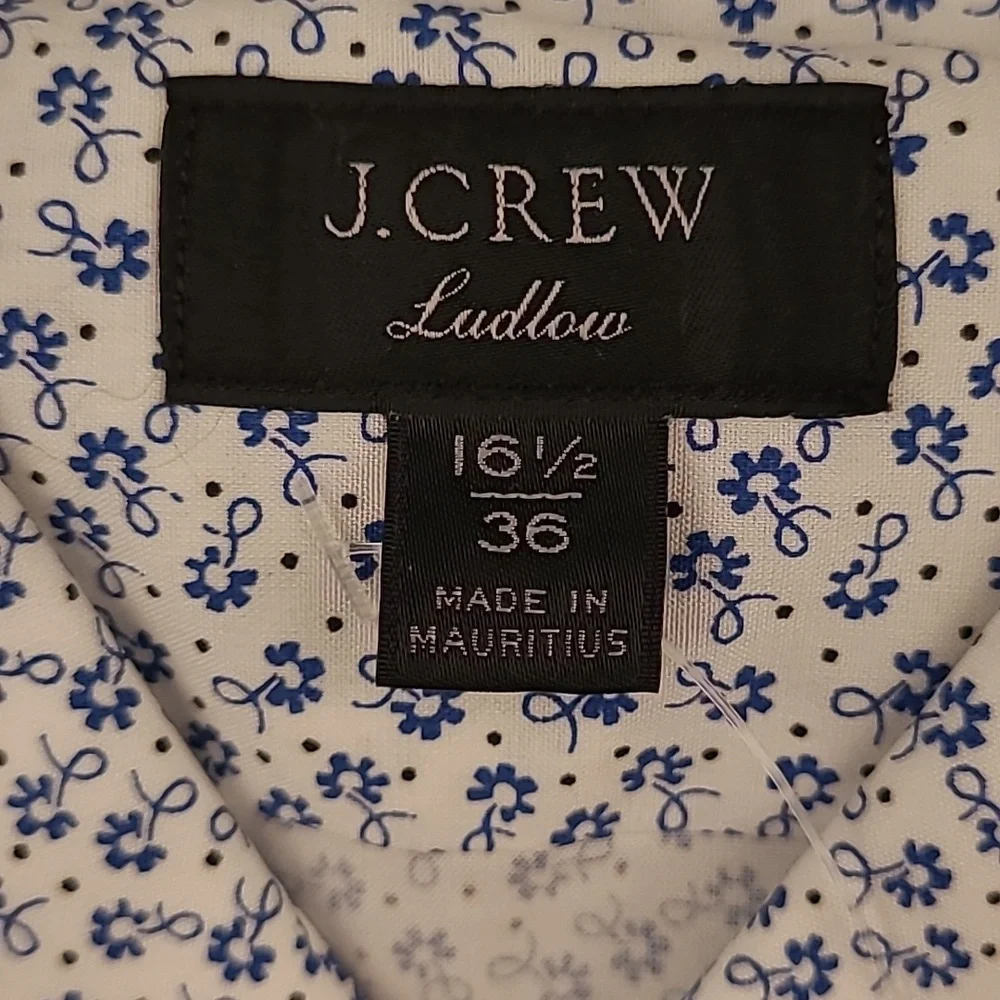 J CREW Ludlow White Floral Classic Sz 16.5 - 36 Mens Long Sleeve Dress Shirt NEW